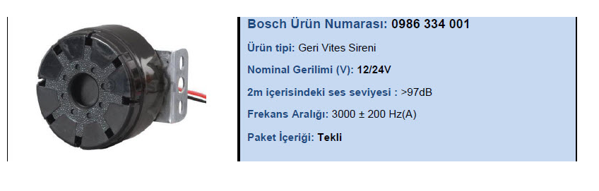 BOSCH GERİ VİTES KORNASI 12V 24V